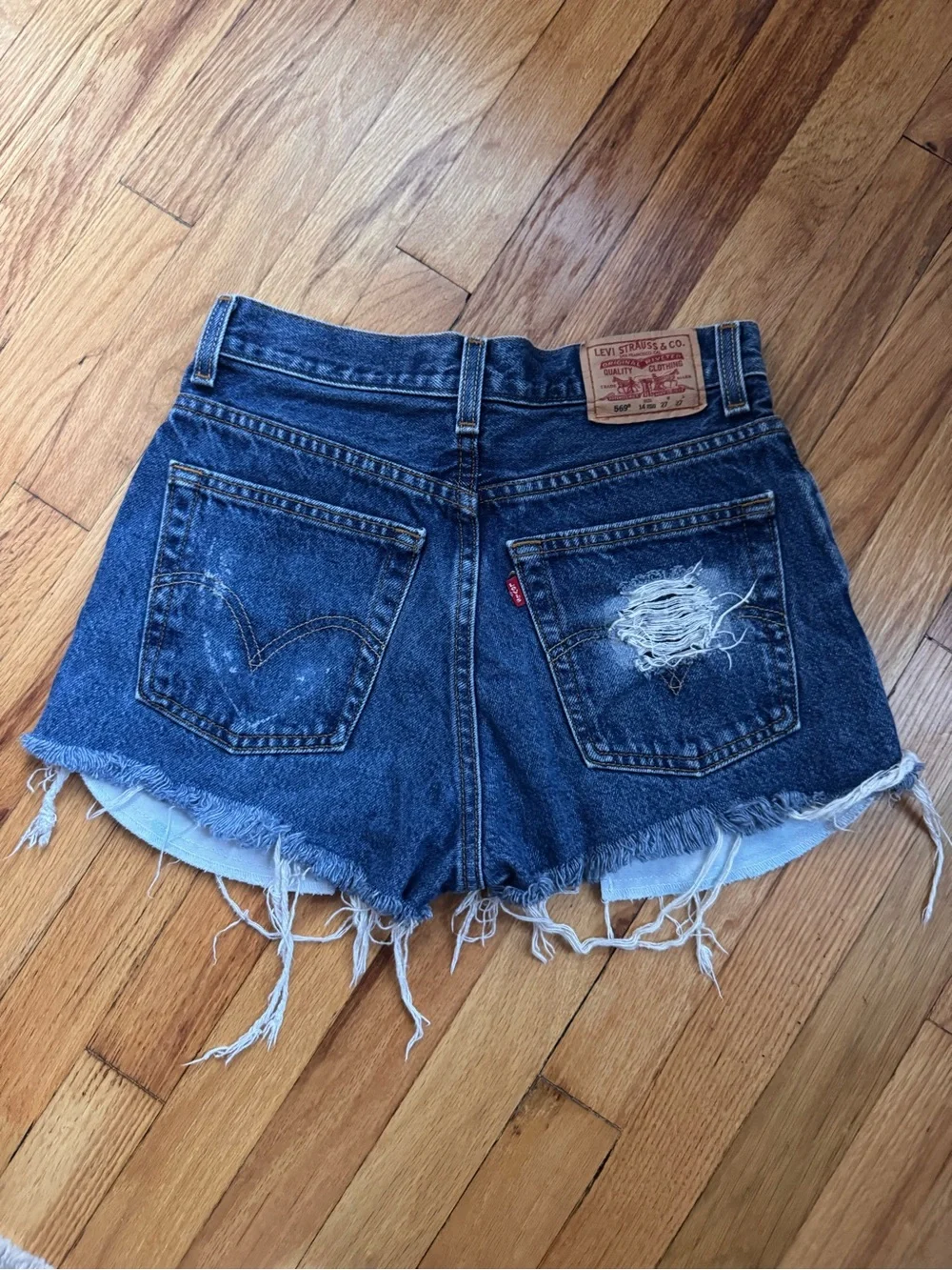 Dark vintage denim cutoff shorts
